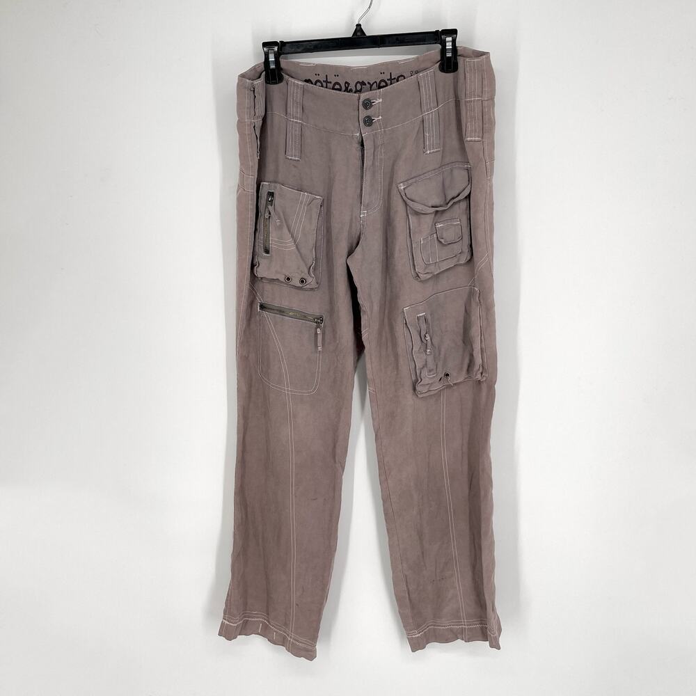 Pete & Greta by Johnny Was NEW Womens Y2K Cargo Pants Linen *READ* Size 8 Gray